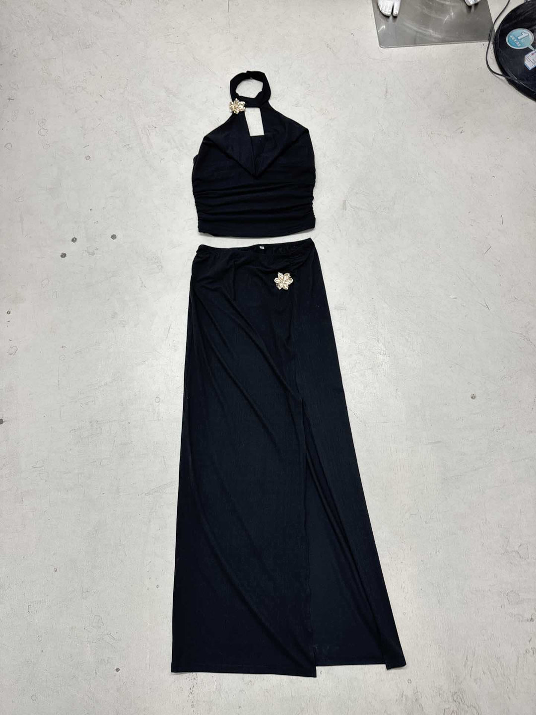 Damen elegantes Wickeloberteil und Maxi-Rock Set R&B
