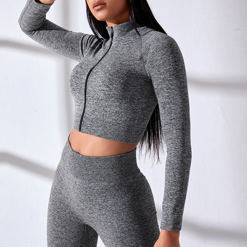 Damen Sportlicher Crop-Top mit Reißverschluss R&B