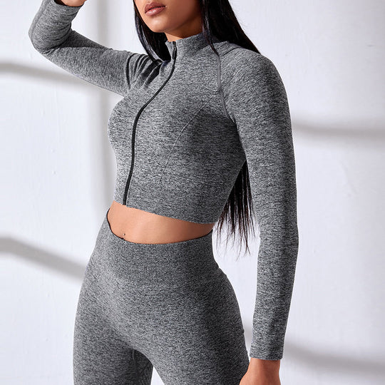 Damen Sportlicher Crop-Top mit Reißverschluss R&B