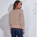 Damen Grobstrickpullover mit modischem Wellenmuster und weitem Schnitt R&B