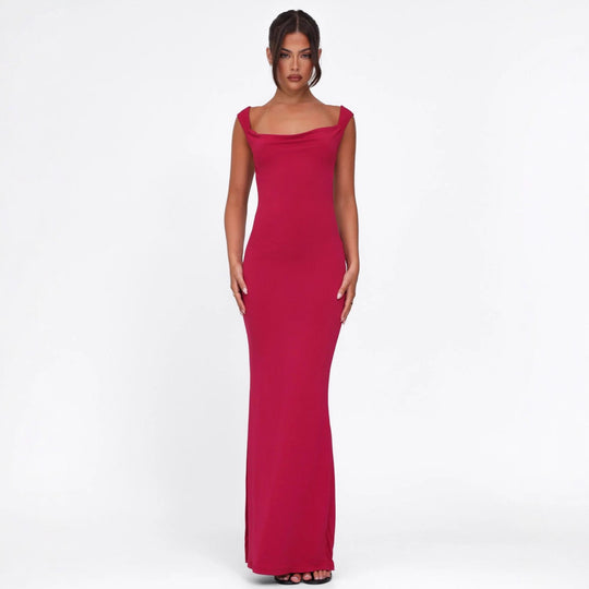 Damen nan körperbetontes Abendkleid mit quadratischem Ausschnitt und breiten Trägern R&B
