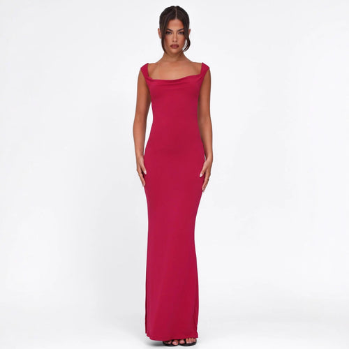 Damen nan körperbetontes Abendkleid mit quadratischem Ausschnitt und breiten Trägern R&B