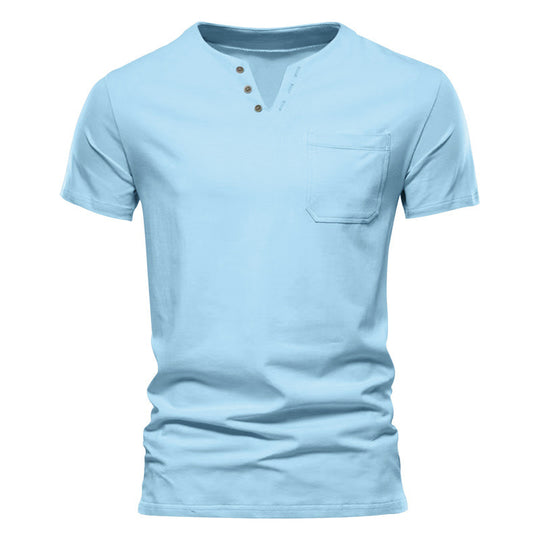 Herren nan tailliertes Kurzarm-Henleyshirt mit Brusttasche und asymmetrischer Knopfleiste R&B