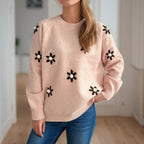 Damen Strickpullover mit floralen Applikationen und lässigem Schnitt R&B