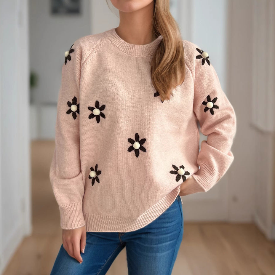 Damen Strickpullover mit floralen Applikationen und lässigem Schnitt R&B