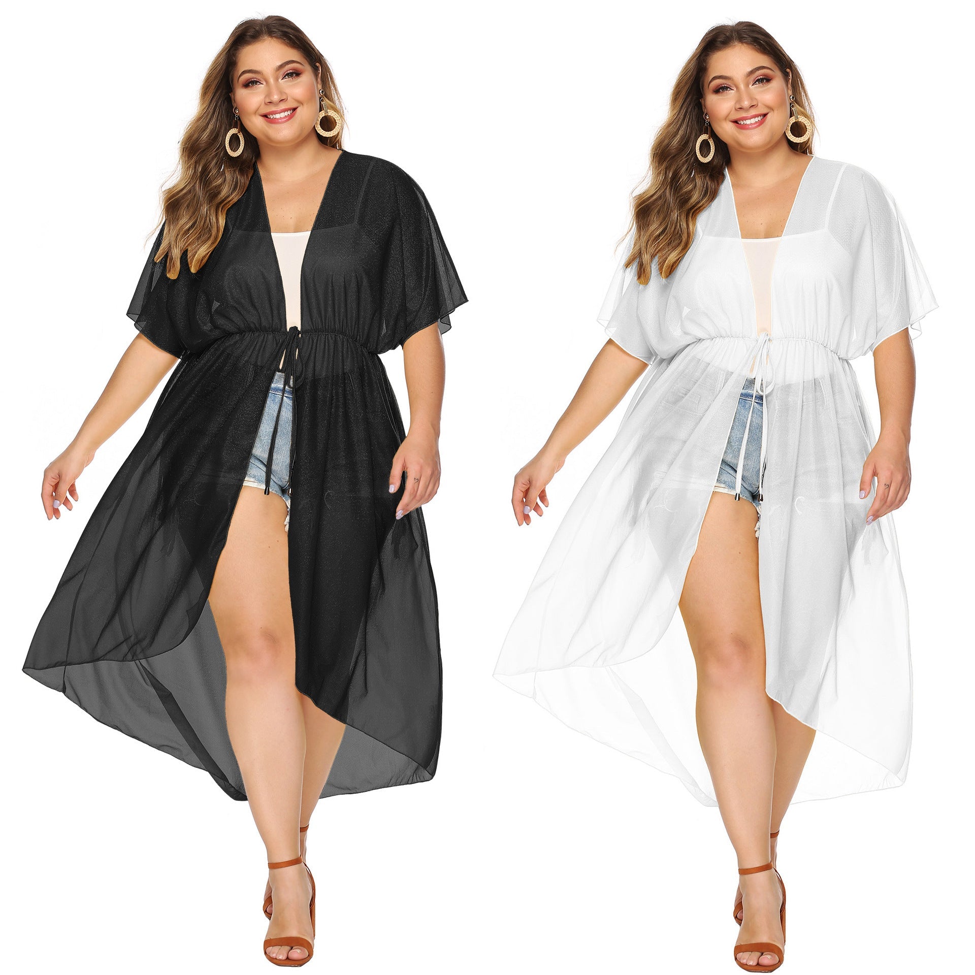 Damen eleganter transparenter Strandkimono R&B