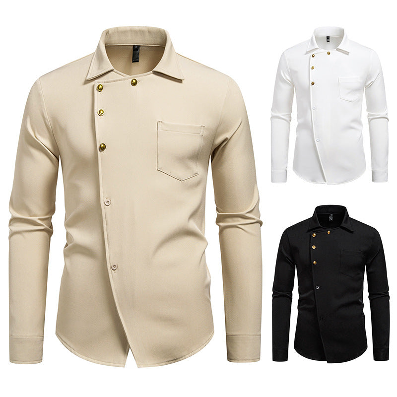 Herren elegantes Hemd mit asymmetrischem Knopfdesign R&B