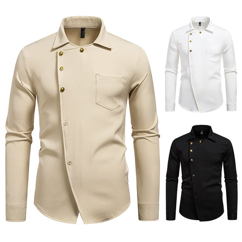 Herren elegantes Hemd mit asymmetrischem Knopfdesign R&B