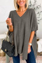 Damen Strickponcho mit V-Ausschnitt und lässigem Schnitt