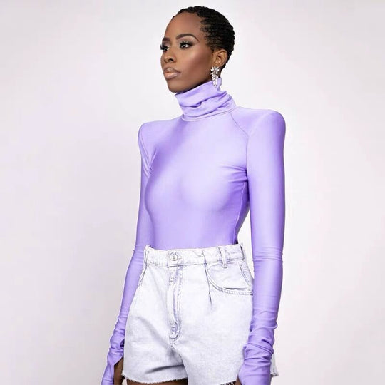 Damen eleganter Rollkragen-Bodysuit aus bequemem Stretch-Material R&B
