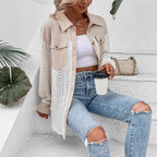 Damen elegante und lässige Strickjacke mit Spitzenelementen