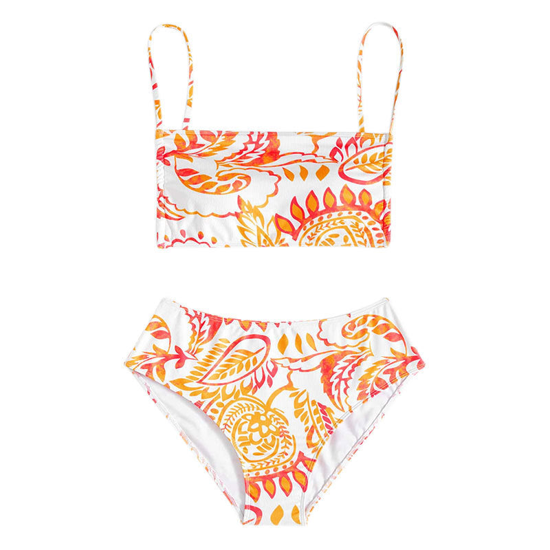 Damen Triangel-Bikini mit fröhlichem Blumenmuster und eleganten Rüschendetails