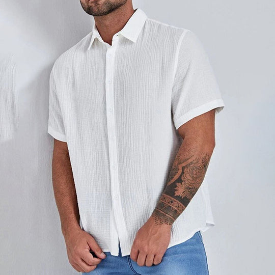 Herren kurzarm strukturiertes Hemd mit modernen Knopfdetails R&B