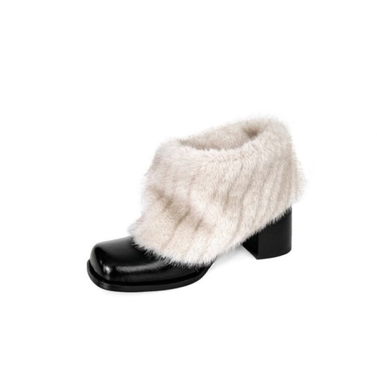 Damen Elegante Stiefeletten mit luxuriösem Kunstfellkragen und bequemem Blockabsatz R&B