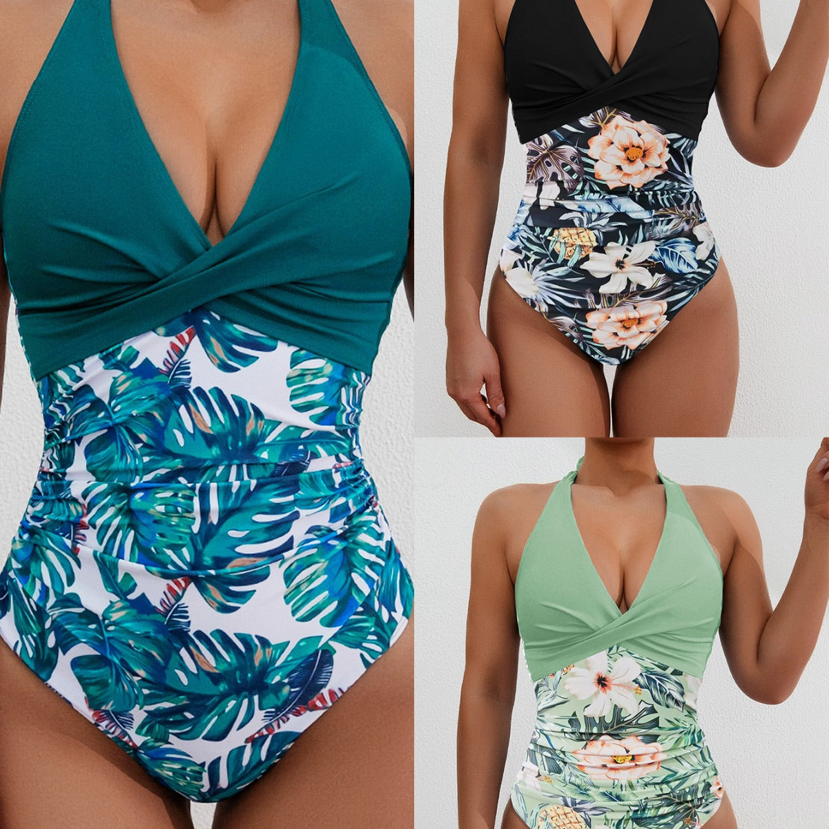Damen Hochwertiger Einteiler-Badeanzug mit floralem Schnitt und raffiniertem Wickeldesign R&B