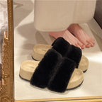 Damen Flauschige Slide-Pantoletten mit breiten Riemen und komfortablem Fußbett EB