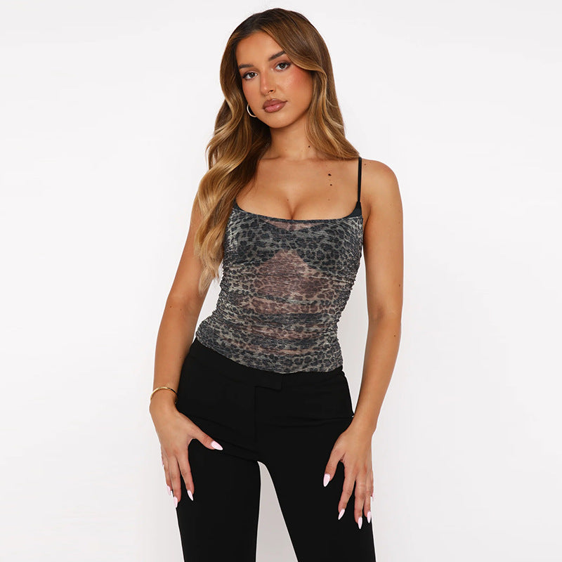Damen sportliches Spitze Top mit Leopardenmuster R&B