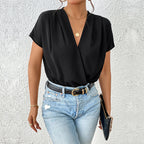 Damen Body mit eleganter Wickeloptik und kurzen Ärmeln R&B