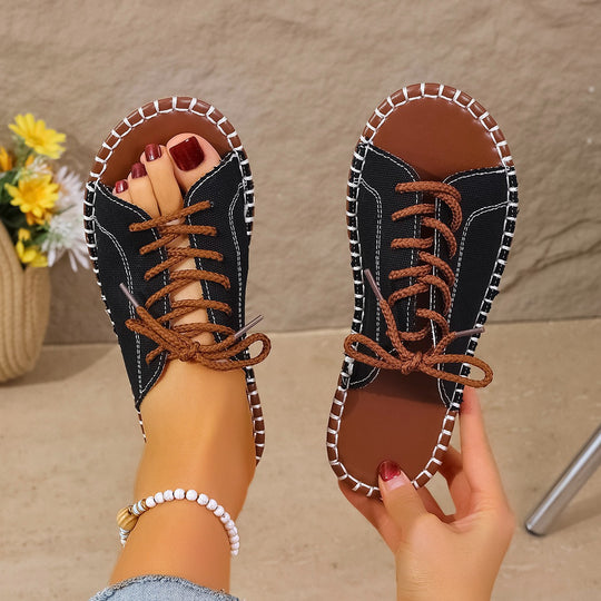 Damen lässige Schnürsandalen mit flexiblem Fußbett R&B