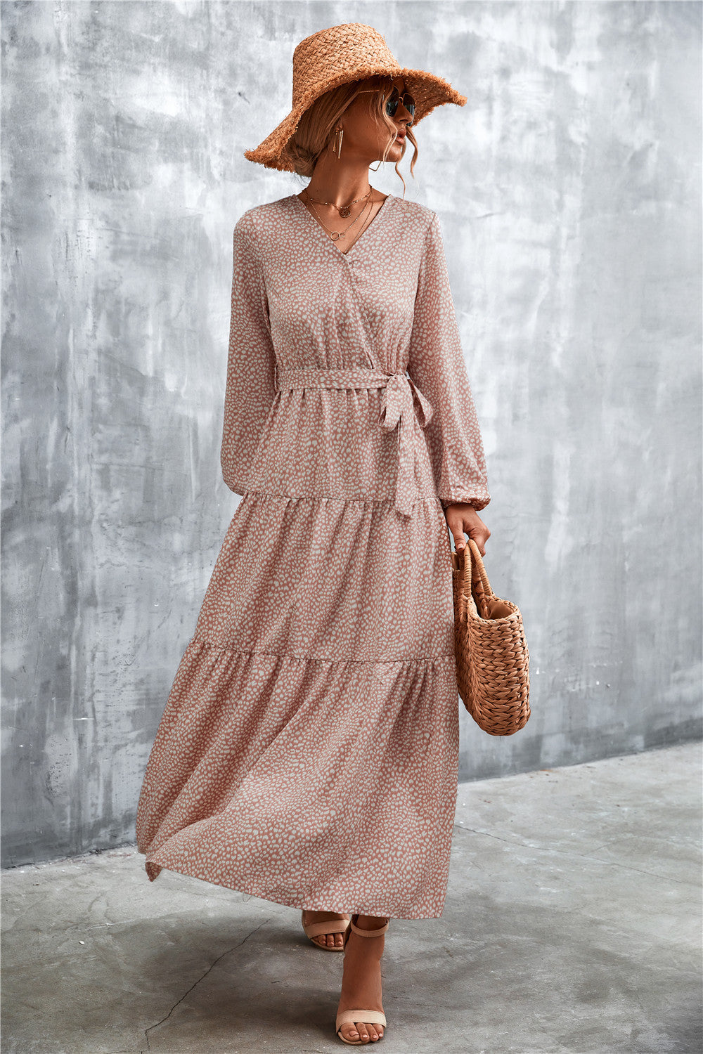 Damen Maxikleid mit tailliertem Design und langen Ärmeln R&B