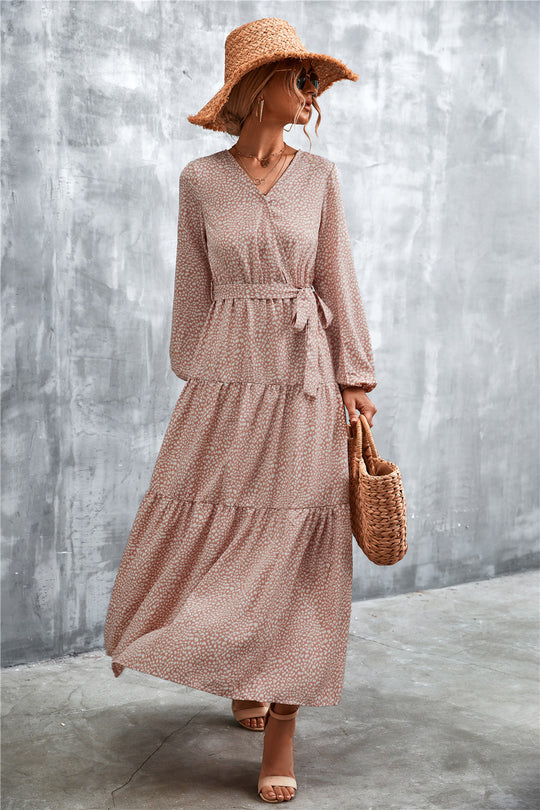 Damen Maxikleid mit tailliertem Design und langen Ärmeln R&B