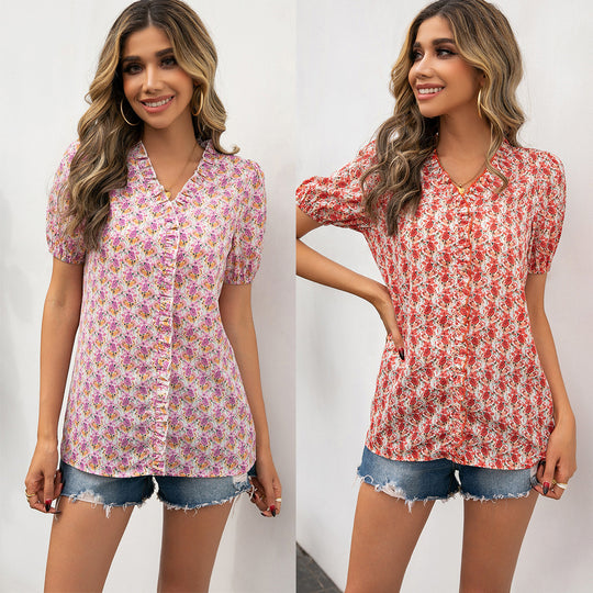 Damen Bluse mit Rüschendetails und floralem Muster R&B