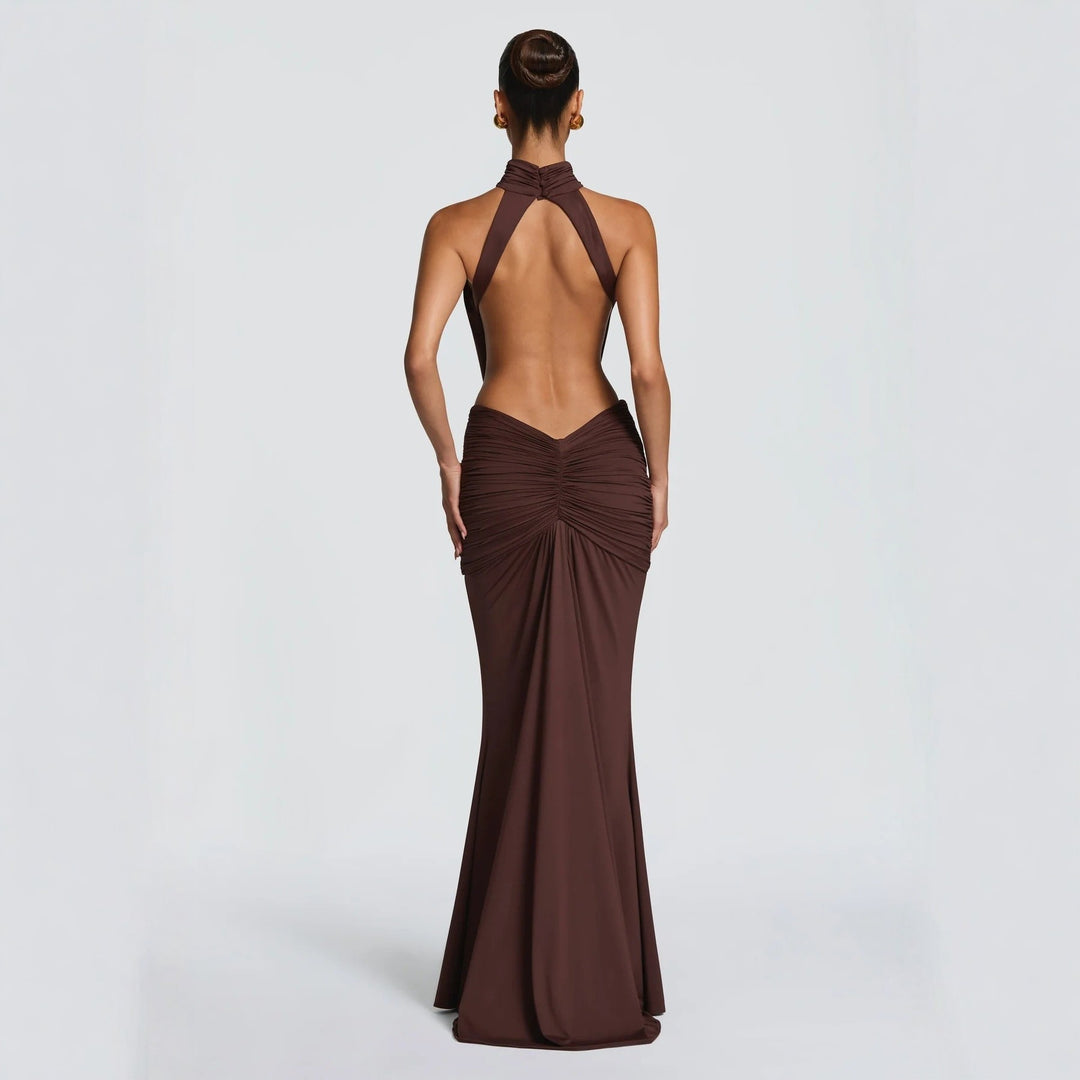 Damen Figurbetontes Abendkleid mit Raffungen und hochgeschlossenem Kragen R&B