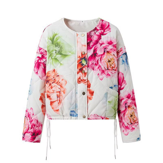 Damen Steppjacke mit floralen Mustern und elastischem Bund R&B