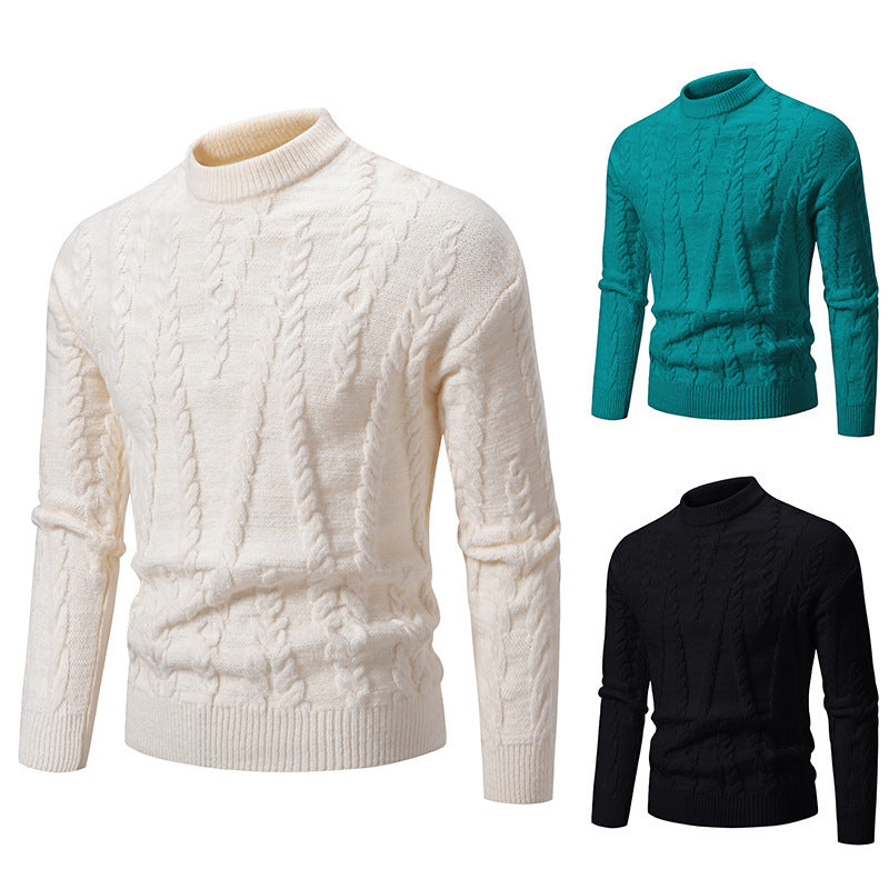 Herren Strickpullover mit Zopfmuster und hohem Kragen R&B