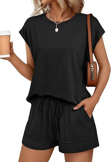 Damen bequemes Lounge-Set mit elastischem Bund und Taschen R&B