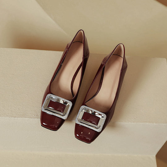Damen elegante Blockabsatzpumps mit funkelnder Schnallenapplikation R&B