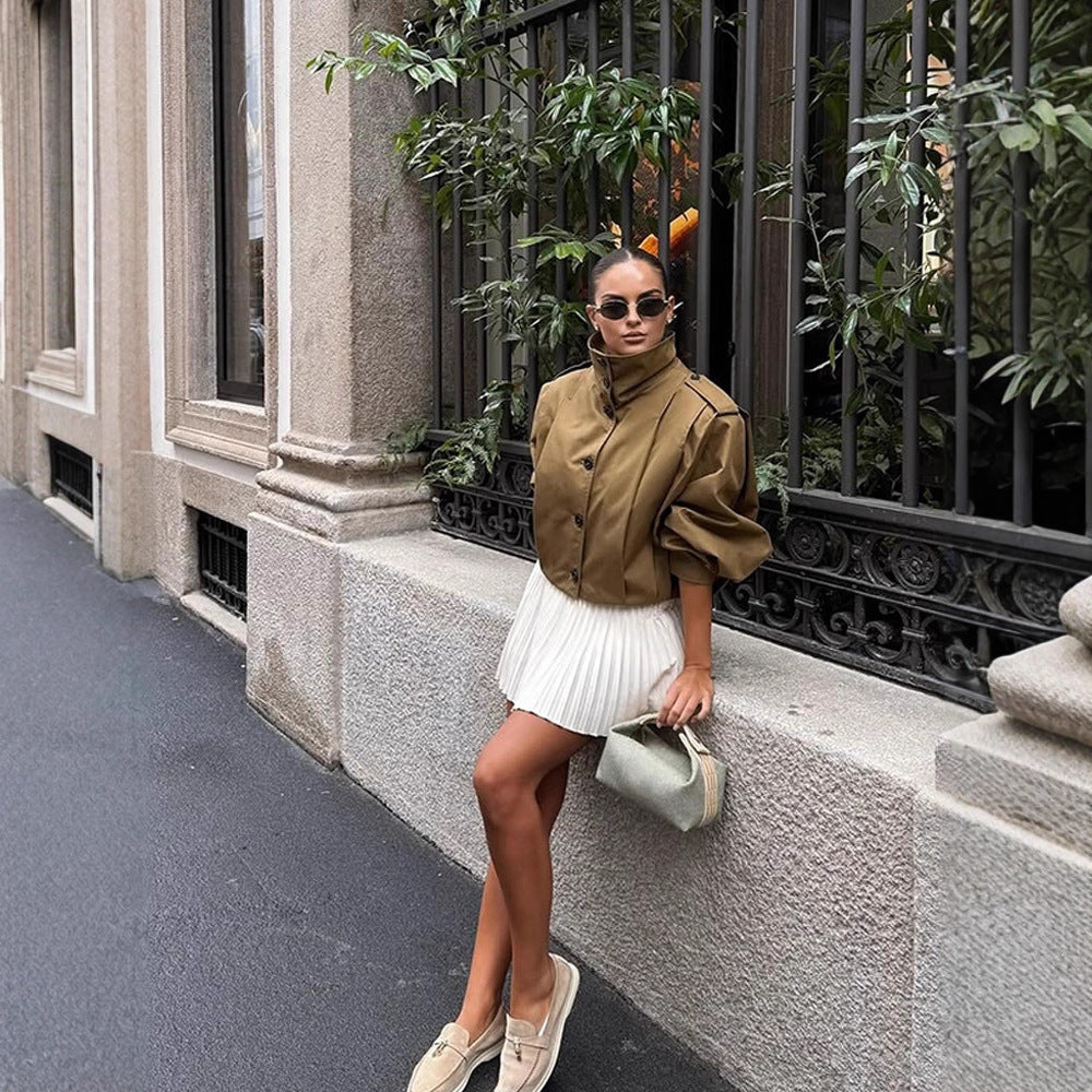 Damen cropped Trenchcoat mit eleganten Knopfdetails R&B
