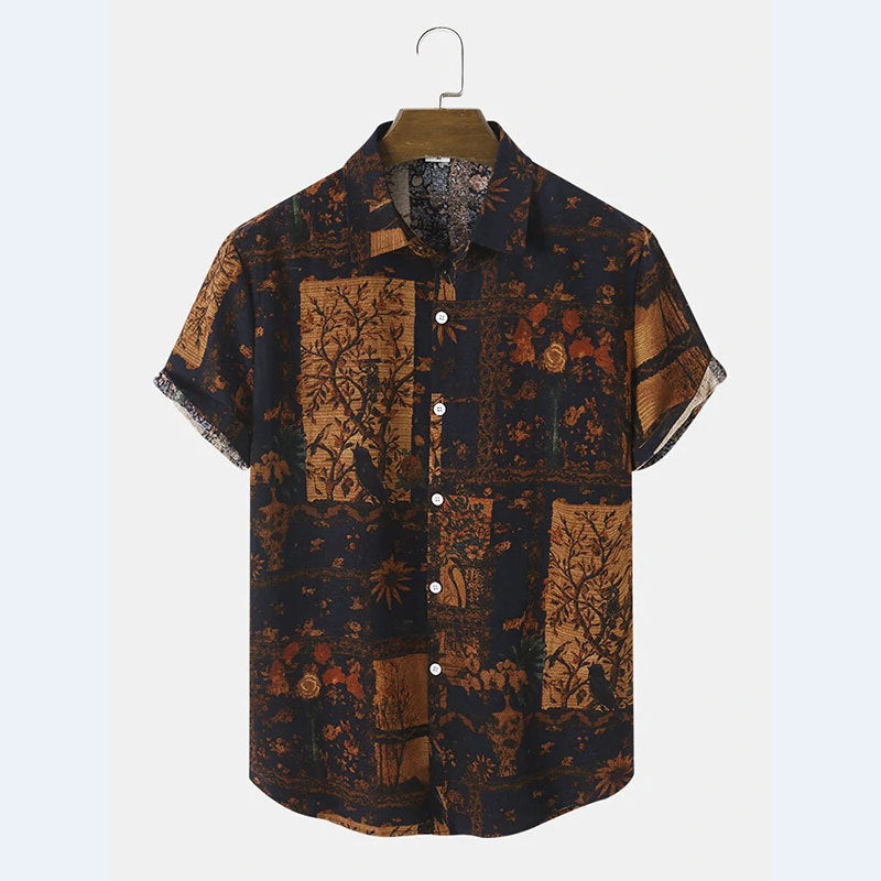 Herren Kurzarm Hemd mit floralem Design und strukturiertem Stoff R&B