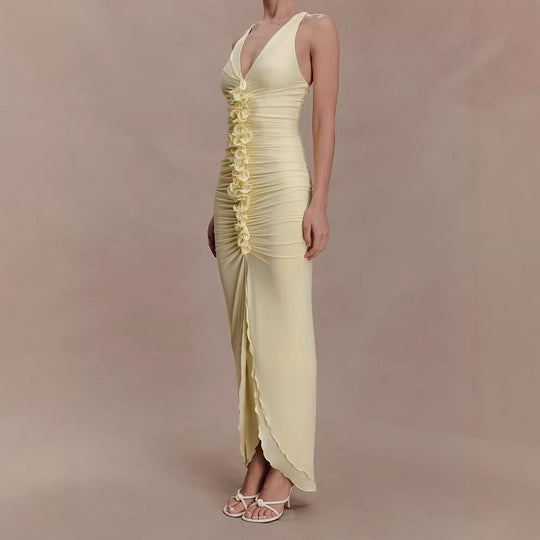 Damen Hochwertiges Abendkleid mit tiefem V-Ausschnitt und Raffungen R&B
