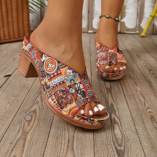 Damen Plateau-Pantoletten mit buntem, bohemian-inspiriertem Design R&B
