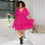 Damen lässiges Sommerkleid mit V-Ausschnitt und schwingendem Saum R&B