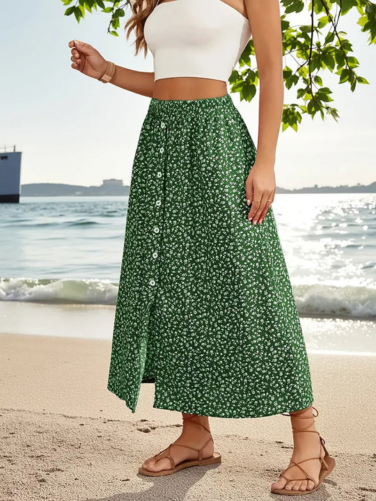 Damen Maxirock mit floralem Design und hohem Schlitz R&B
