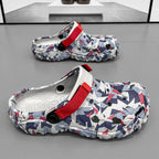 Damen modische Clogs mit einzigartigem grafischen Design und verstellbarem Riemen
