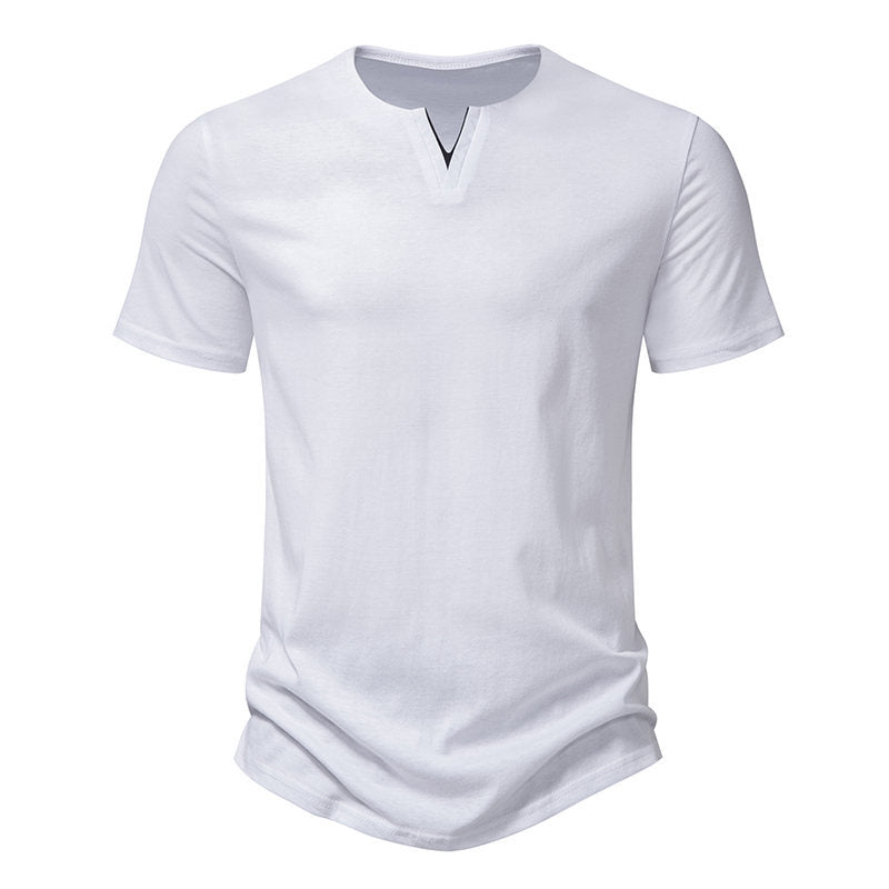 Herren Kurzarm-Henley-T-Shirt mit kreativem V-Ausschnitt und angenehmem Tragegefühl R&B