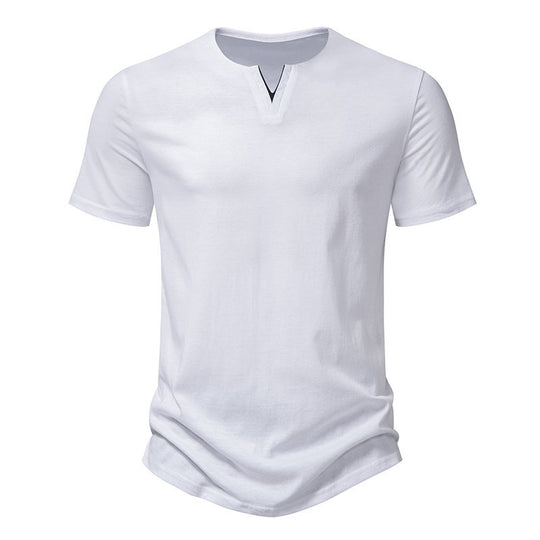 Herren Kurzarm-Henley-T-Shirt mit kreativem V-Ausschnitt und angenehmem Tragegefühl R&B