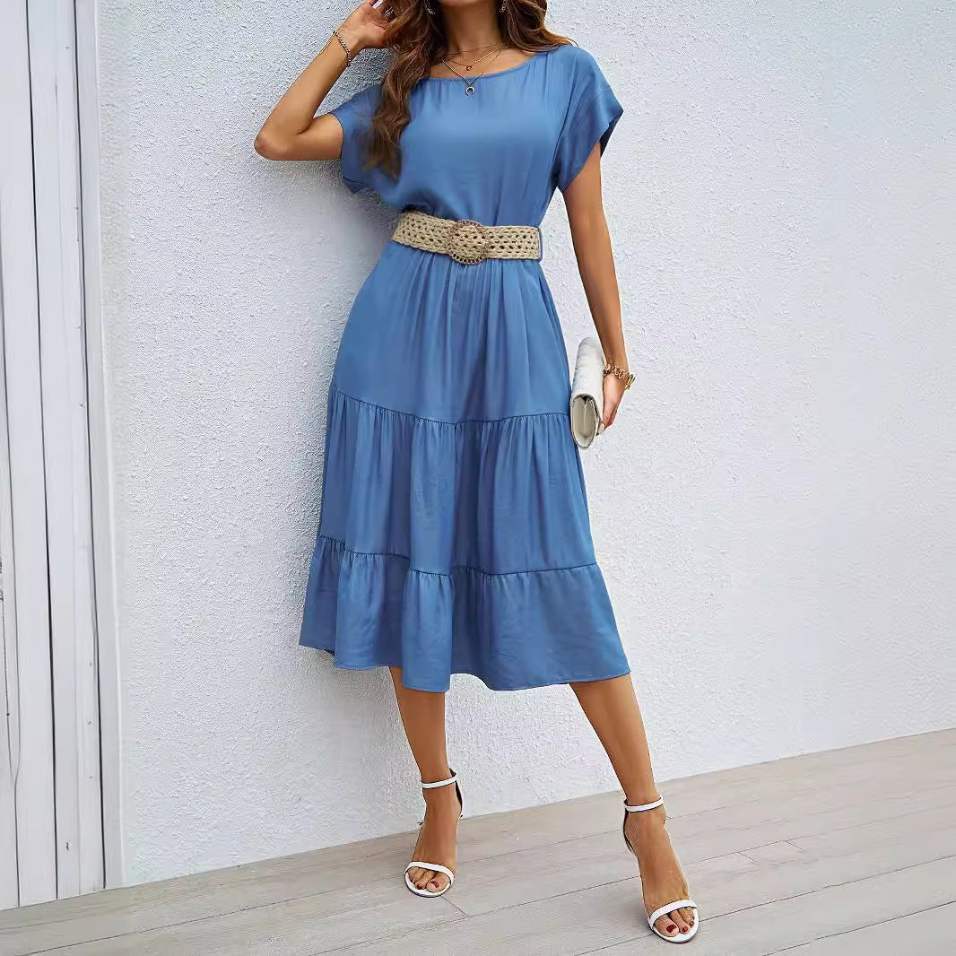 Damen Midikleid mit voluminösem Rock und eleganten Rüschendetails R&B