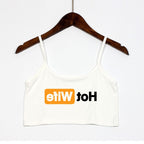 Damen Crop-Top mit modernen Schriftzügen und verstellbaren Trägern R&B