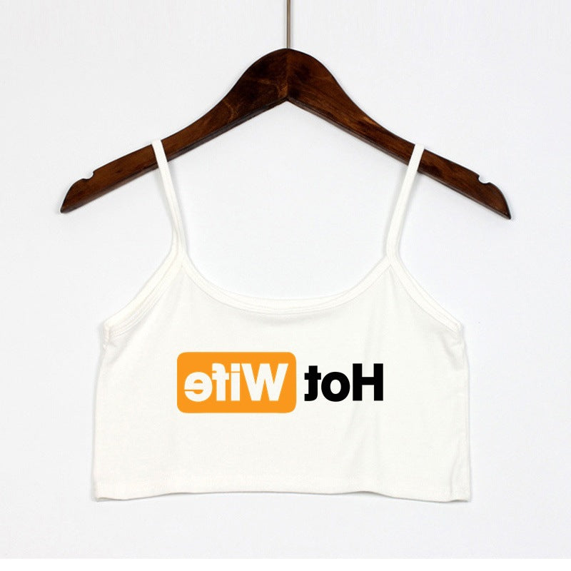 Damen Crop-Top mit modernen Schriftzügen und verstellbaren Trägern R&B