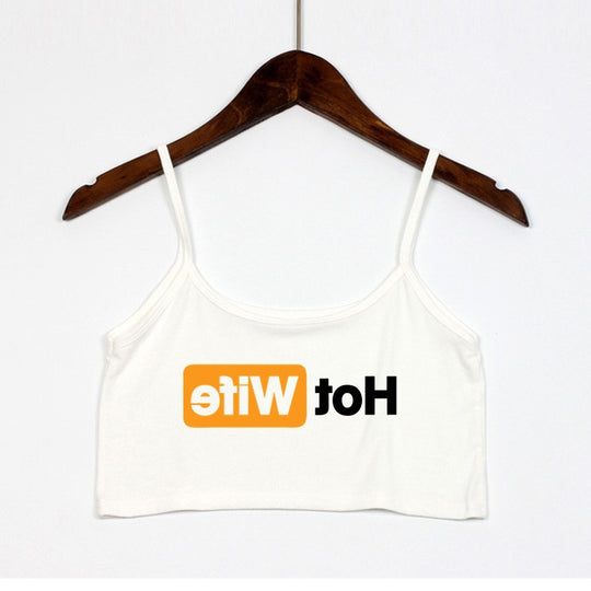 Damen Crop-Top mit modernen Schriftzügen und verstellbaren Trägern R&B