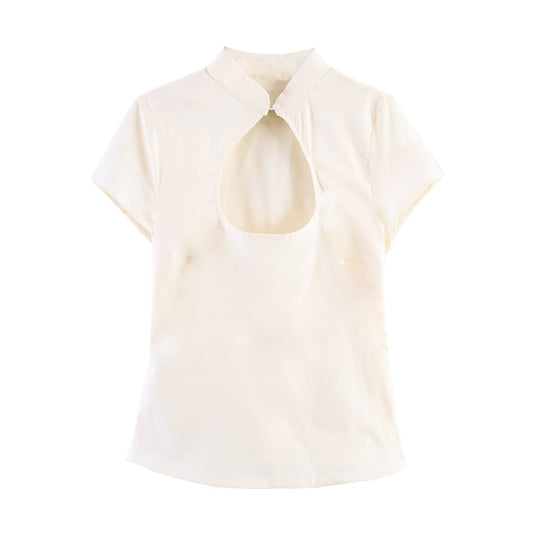 Damen Bluse mit innovativem Ausschnitt und elegantem Kragen R&B