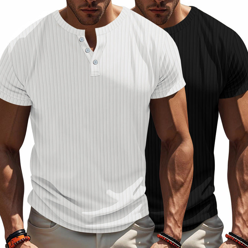 Herren Kurzarm Henley-T-Shirt mit strukturiertem Rippdesign Heidi-Mode