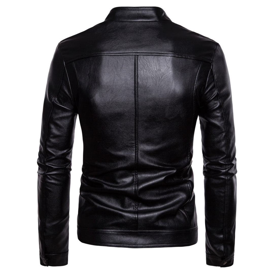 Herren elegante Kunstlederjacke mit Stehkragen R&B