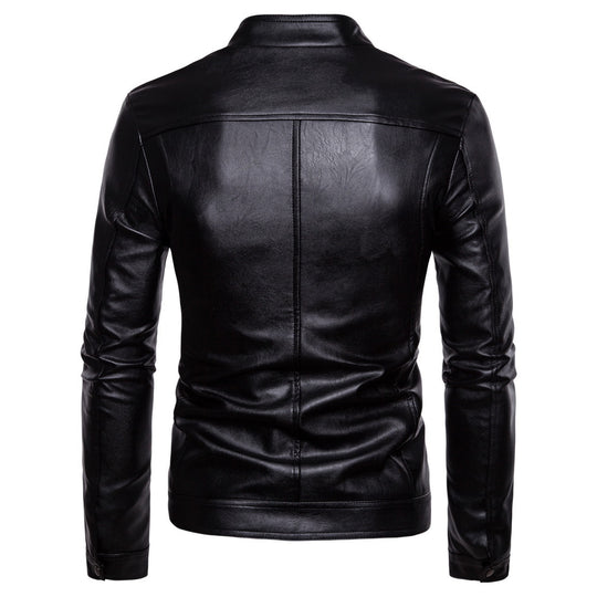 Herren elegante Kunstlederjacke mit Stehkragen R&B