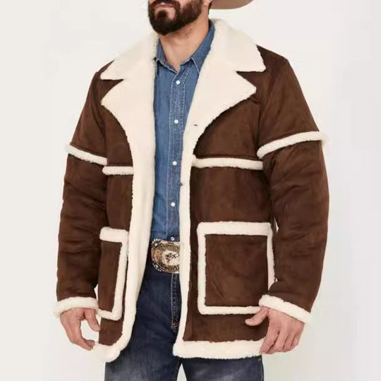 Herren kuscheliger Lammfellmantel mit großzügigen Taschen und elegantem Kragen R&B