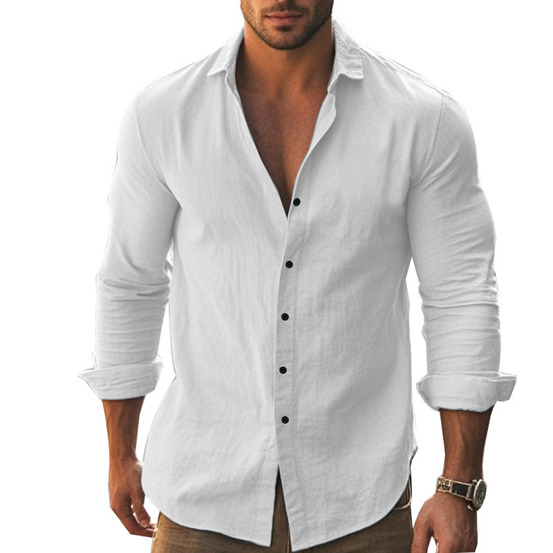 Herren elegantes langärmliges Hemd mit moderner Knopfleiste R&B